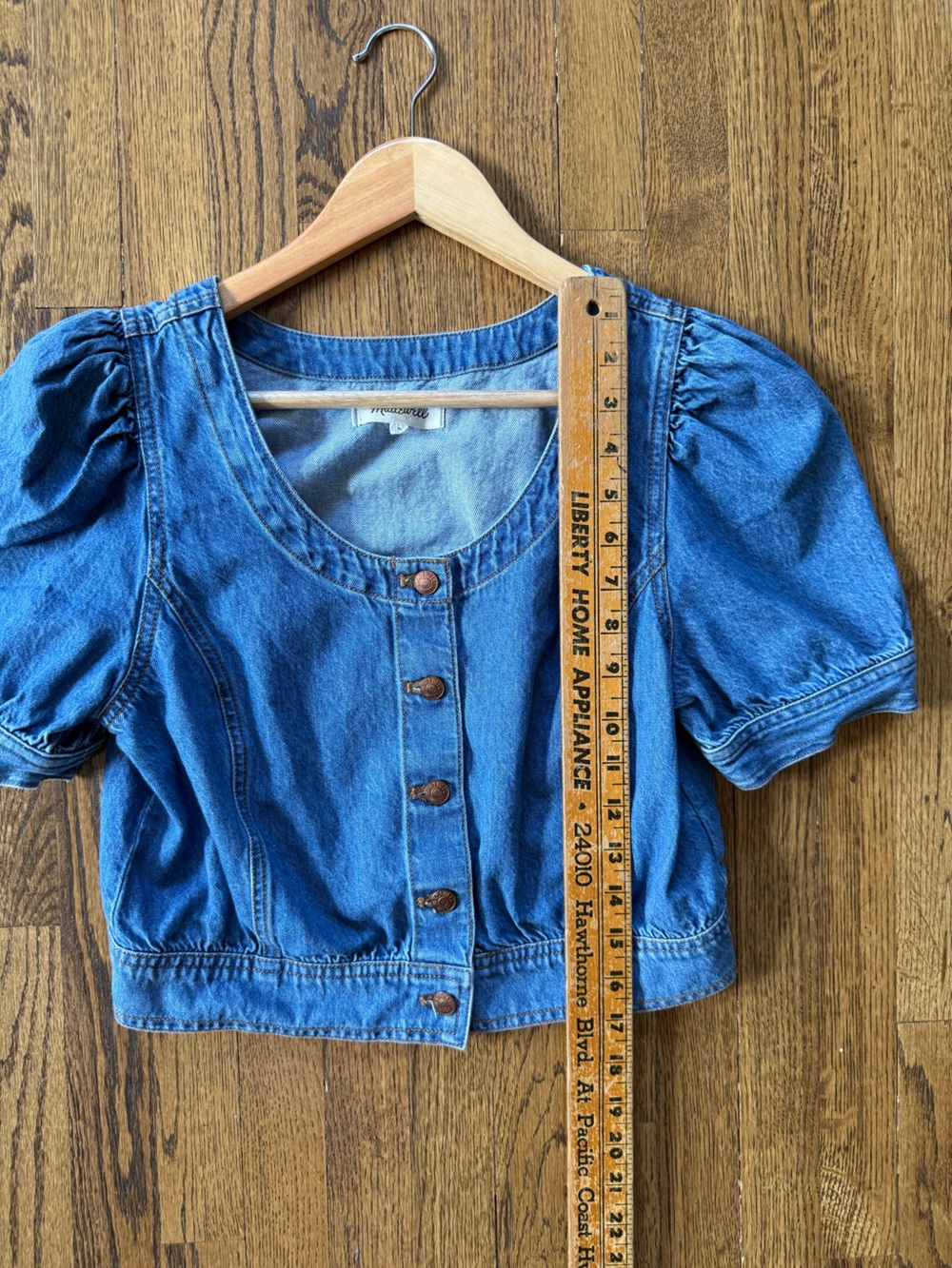 Madewell Blue Denim Puff-Sleeve Button-Front Blouse - Picture 4 of 5